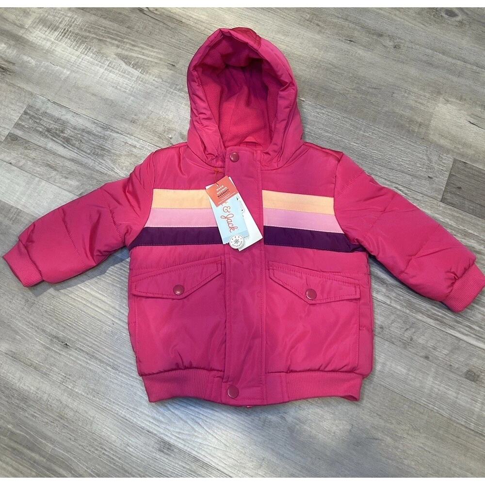 Toddler Baby Girls' Striped Heavyweight Puffer Jacket - Cat & Jack Pink 18M